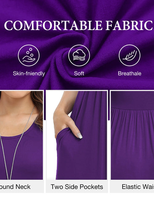 Load image into Gallery viewer, Women'S Short Sleeve Loose Plain Maxi Dresses Casual Long Dresses with Pockets,Mother'S Day,Dark Purple,Xl
