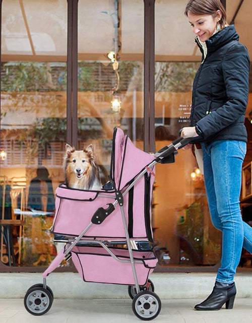 Load image into Gallery viewer, 3 Wheels Pet Dog Stroller Cat Cage for Medium Small Dogs Cats Travel Folding Carrier Waterproof Puppy Stroller with Cup Holder &amp; Removable Liner,Pink
