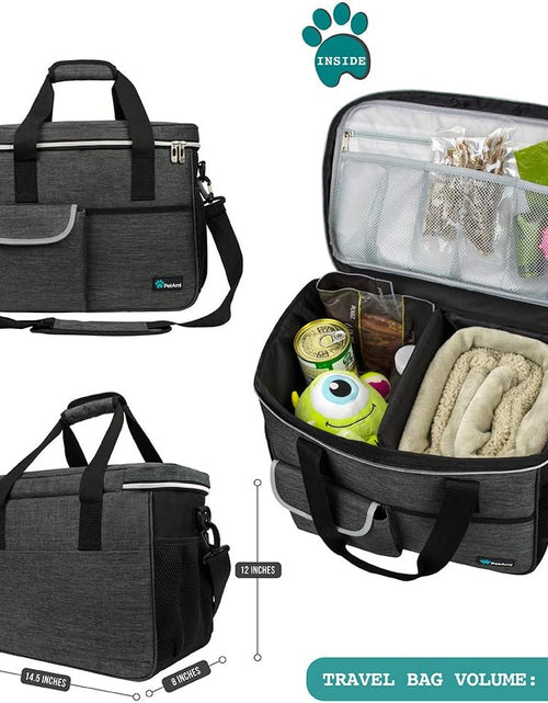 Load image into Gallery viewer, Dog Travel Organizer with Food Container and Bowls, Weekend Camping Accessories - Charcoal, Medium
