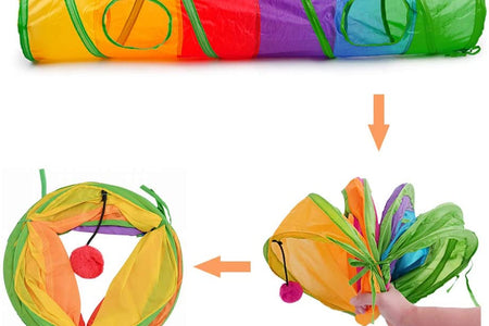Cat Tunnel for Indoor Cats, 45" Long Rainbow Collapsible Kitten Tube with a Fun Ball and 2 Holes Cat Play Tunnel, Rabbit Tunnel for Kittens Exercising Hiding Training and Running(Colorful)