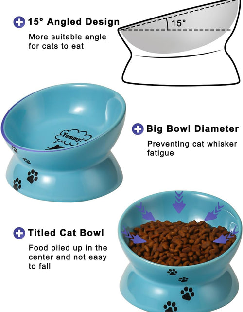 Load image into Gallery viewer, Elevated Cat Food Bowl, Ceramic Raised Bowl, Tilt Angle Protects Cat'S Spine, anti Vomiting Dish, Backflow Prevention, Lake Blue
