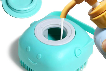 Pet Bath Brush Dog Baths Brush Shampoo Dispenser Soft Silicone Dog Bathing Brushes Dogs Shampoo Brushes Scrubbers for Cats and Dogs Shower Brush Grooming (Blue)