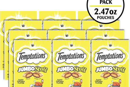 Jumbo Stuff Crunchy and Soft Cat Treats Tasty Chicken Flavor, 2.5 Oz. Pouch, Pack of 12