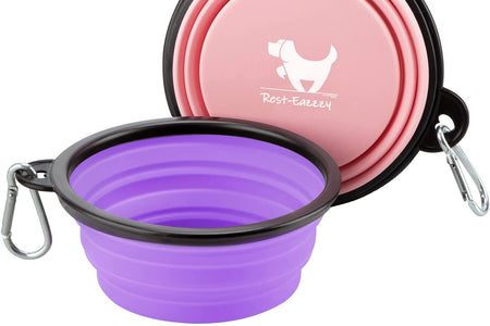 Collapsible Dog Bowls for Travel, 2-Pack Dog Portable Water Bowl for Dogs Cats Pet Foldable Feeding Watering Dish for Traveling Camping Walking with 2 Carabiners, BPA Free