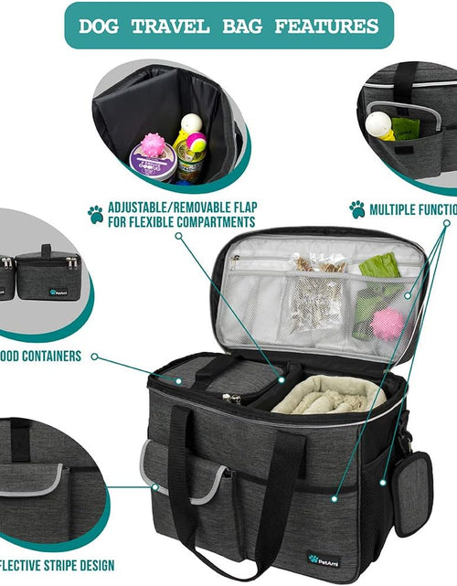 Load image into Gallery viewer, Dog Travel Organizer with Food Container and Bowls, Weekend Camping Accessories - Charcoal, Medium
