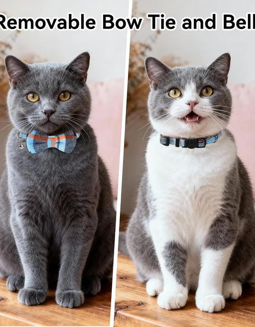 Load image into Gallery viewer, Upgraded Cat Collar with Bells, Breakaway Cat Collars with Bow Tie, 1 Pack Girl Boy Safety Plaid Kitten Collars, Haze Blue
