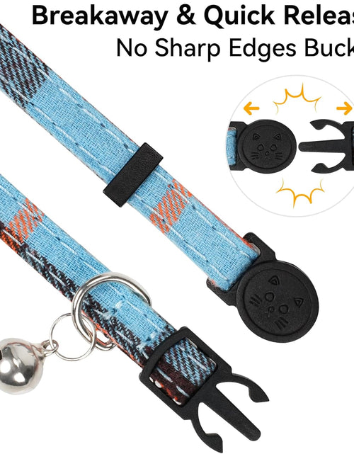 Load image into Gallery viewer, Upgraded Cat Collar with Bells, Breakaway Cat Collars with Bow Tie, 1 Pack Girl Boy Safety Plaid Kitten Collars, Haze Blue
