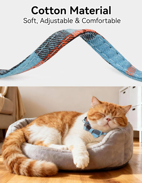 Load image into Gallery viewer, Upgraded Cat Collar with Bells, Breakaway Cat Collars with Bow Tie, 1 Pack Girl Boy Safety Plaid Kitten Collars, Haze Blue
