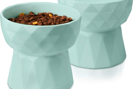 Cat Bowls,Ceramic Cat Bowls anti Vomiting,Raised Food and Water Bowl Set for Cats and Small Dogs,13.5 Oz,Green