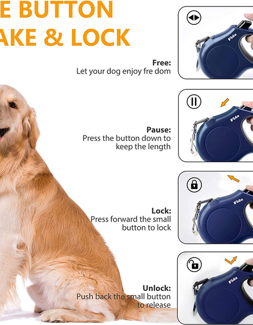 Load image into Gallery viewer, Retractable Dog Leash with Dispenser and Poop Bags, 16 Ft Pet Walking Leash for Large Dog up to 110 Lbs, Anti-Slip Handle, Tangle-Free, Reflective Nylon Tape (L, Navy Blue)

