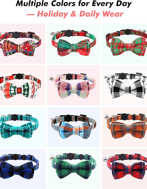 Load image into Gallery viewer, Upgraded Cat Collar with Bells, Breakaway Cat Collars with Bow Tie, 1 Pack Girl Boy Safety Plaid Kitten Collars, Haze Blue

